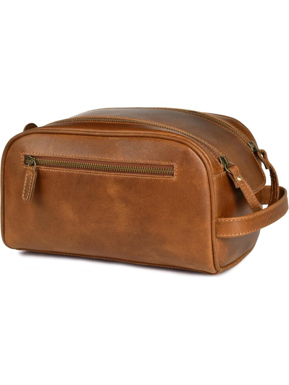 Men's Tan Premium Leather Toiletry Travel with Waterproof Lining YKK Zippers